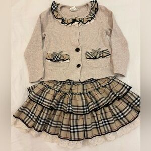 Like New Fashionable Toddler Set. Button up sweater and adorable skirt.
